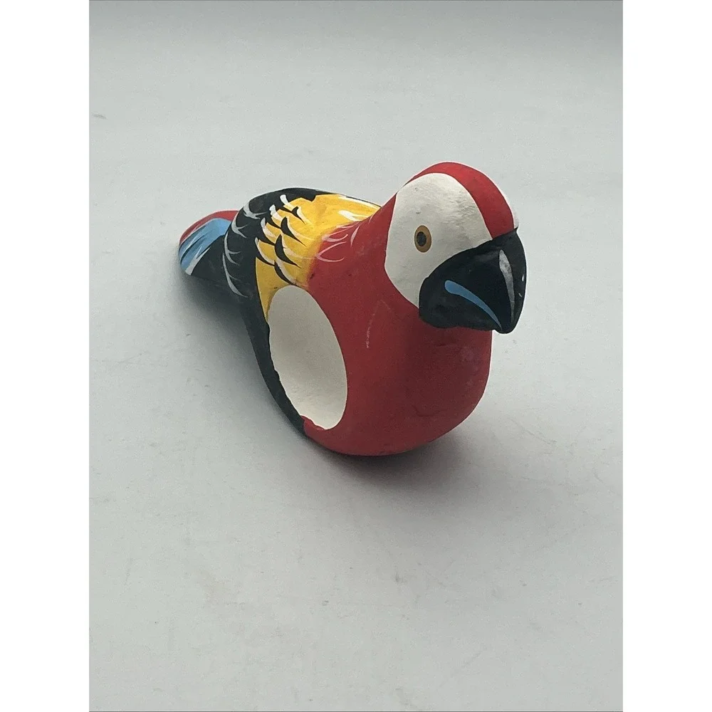 Vintage Wood Parrot Napkin Rings Hand Carved Painted Tropical Tiki Set 6